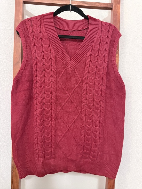 Jackets & Blazers - Women's Cable Knit V-Neck Sweater Vest - Rose Red
